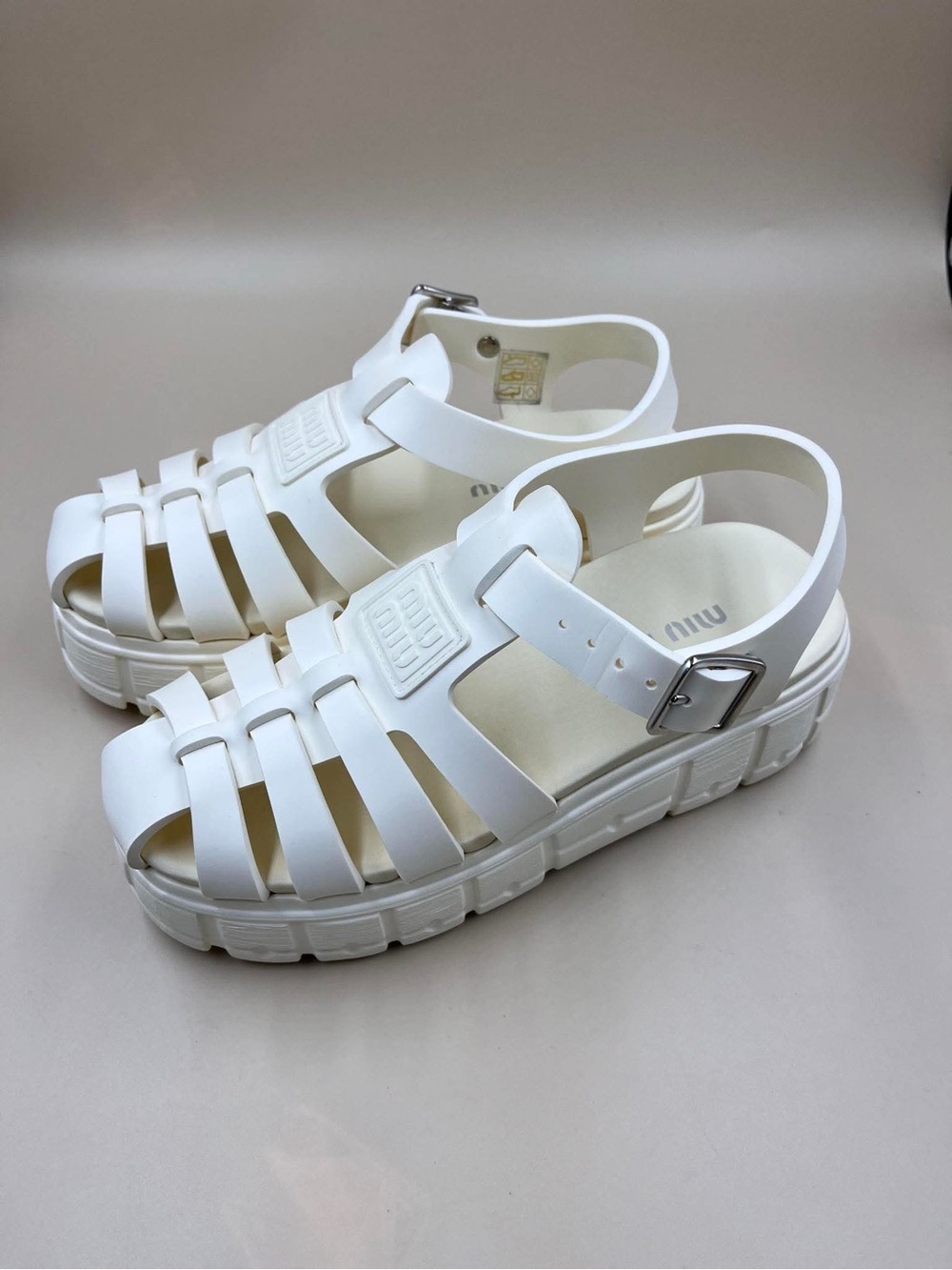 Miumiu Chunky White Jelly Sandals with Buckle Strap - Picture 5 of 16